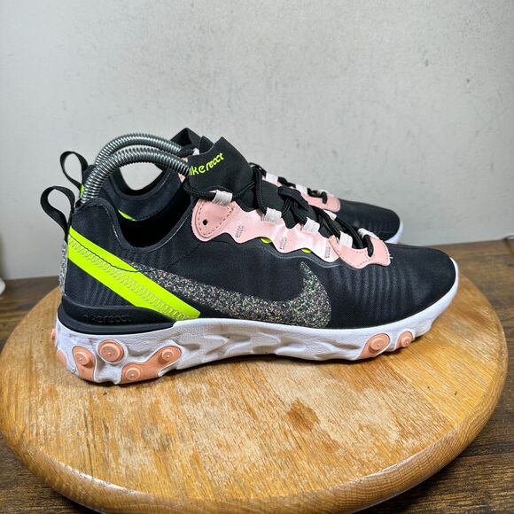 Nike Black React Element 55 PRM Women's Size 9.5 Lace Up Shoes‎ CD6964-002 - Picture 1 of 9